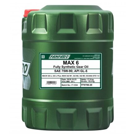 * Fanfaro Max 6 75W90 GL-5 8706 20 liter
